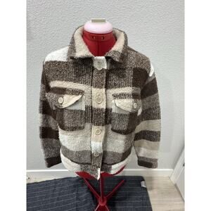 HOUSE OF HARLOW 1960 wool blend teddy fleece cropped flannel shirt jacket S